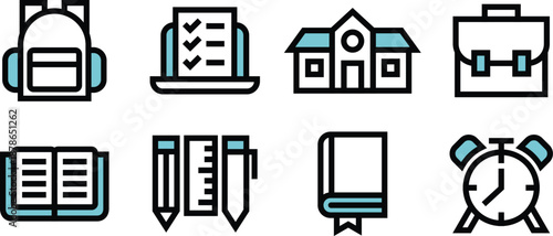 Vector Icon Bag, School, Book, Pen, Alarm for Modern Web Design, Mobile Interfaces, and Digital Graphic