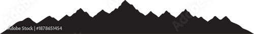 Minimalist silhouette of alpine mountain peaks range design isolated on white