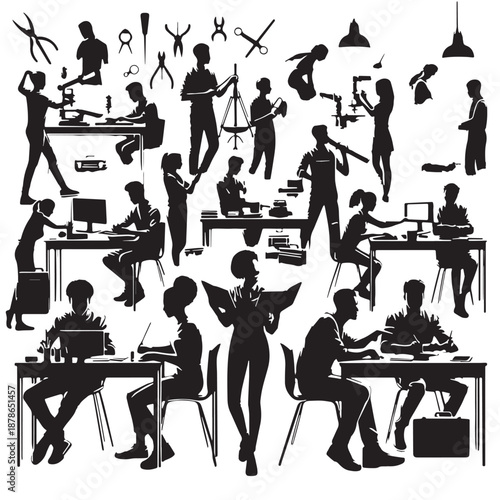 Black Adults learning new vocational Silhouette Vector, High Quality Illustration on White Background