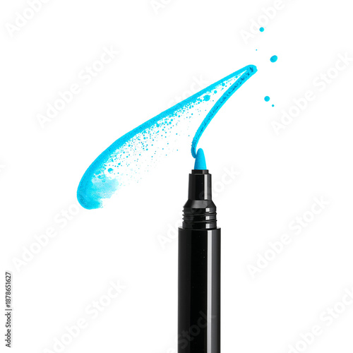 Blue Marker Creates Splash of Color on White Background During Artistic Expre...