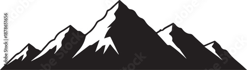 Minimalist silhouette of alpine mountain peaks range design isolated on white
