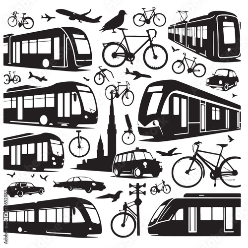 Black public transport Silhouette Vector, High Quality Illustration on White Background