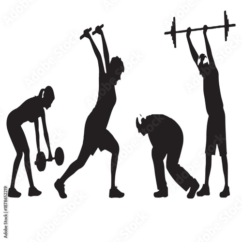 Black active seniors engaging in fitness Silhouette Vector, High Quality Illustration on White Background