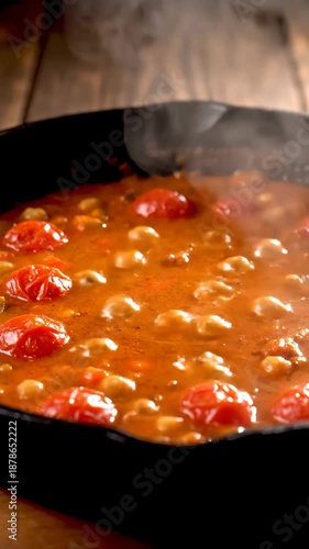 Wallpaper Mural Simmering Chickpea and Tomato Stew in a Cast Iron Skillet, Overhead Shot Torontodigital.ca