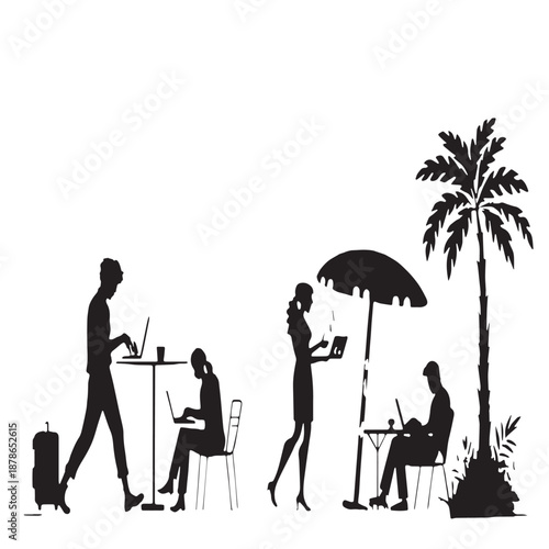 Black digital nomads global teams Silhouette Vector, High Quality Illustration on White Background