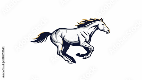 Majestic White Horse Galloping with Flowing Mane and Tail.