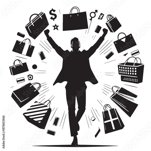 Black conscious shopping Silhouette Vector, High Quality Illustration on White Background