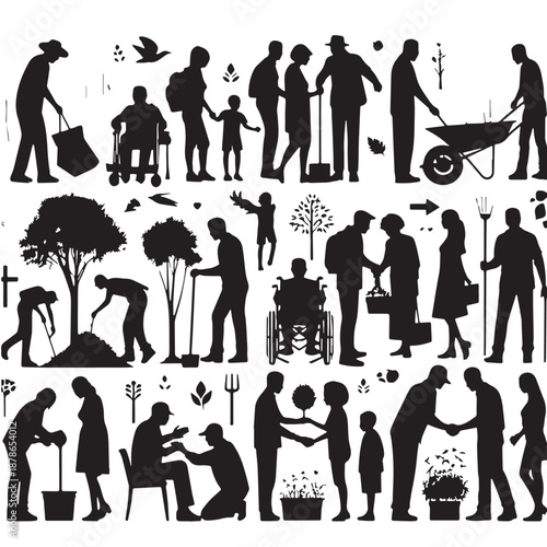 Black Community & Volunteering Silhouette Vector, High Quality Illustration on White Background