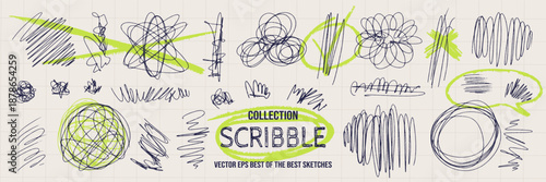 Editable abstract sketch with messy pen scratch and charcoal flourishes.