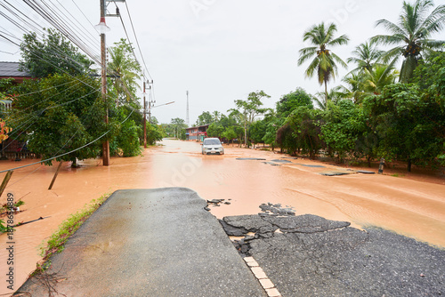 Car stuck in a flood in Songkhla, Thailand in November 2025 flash flood.