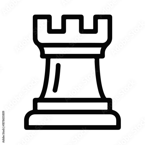 Chess Rook Icon: A minimalist icon of a chess rook, a strategic piece in the game, standing upright with its distinctive crenellated top.
