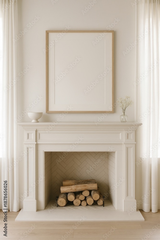 Naklejka premium Elegant minimalist fireplace decor.
