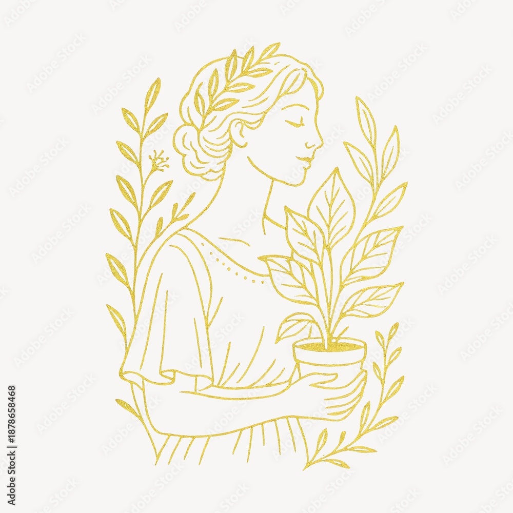 Fototapeta premium Elegant botanical illustration of woman.