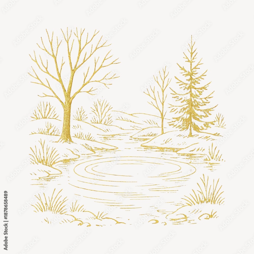 Fototapeta premium Winter landscape sketch illustration