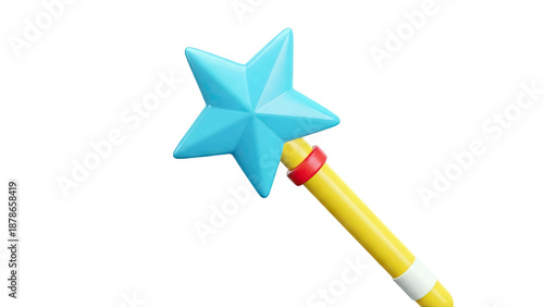 3D Blue Star Magic Wand with Yellow Handle