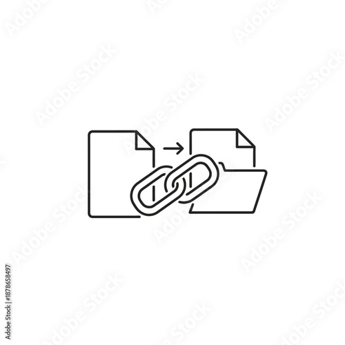 Close-up of Paper Documents and Linking Chain Symbol for Data Connection