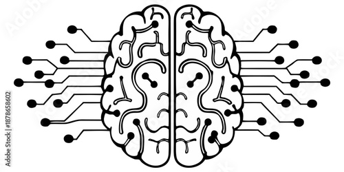 Digital Human Brain Formed from Connected Data Points and Neural Network Lines – Advanced AI Technology Concept