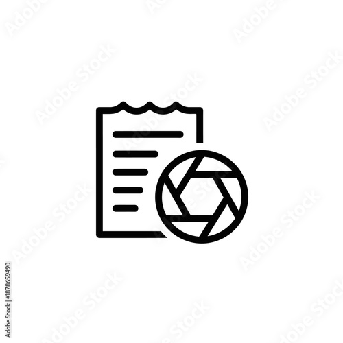 Document and Camera Lens Icon for Photography and Media Content