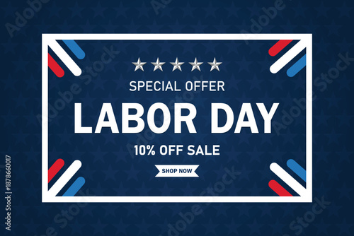Labor Day Sale Banner with 10% Discount Offer. Special Offer Labor Day Promotional Background