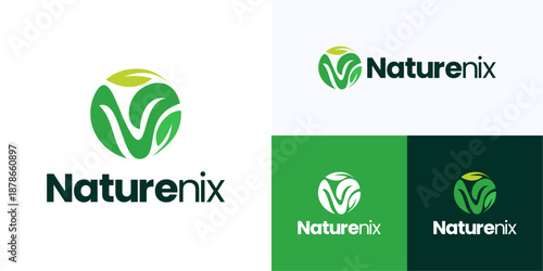 Modern letter N with organic green leaf circular shapes for nature eco-friendly, Logo icon design vector illustration, Symbol initial alphabet sign with leaves or foliage for growth and brand identity