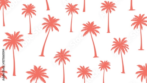 Coral palm tree silhouettes pattern, tropical summer nature illustration, hand drawn vector background for beach decor, textile print, wallpaper design