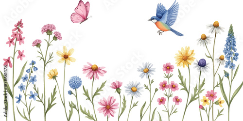 Whimsical illustration of children dressed as bunnies and fairies with carrots and flowers