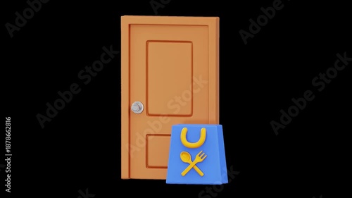 Food Delivery Bag at Doorstep 3D Icon Animation