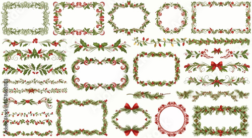 70 Vintage christmas frame borders with holly and berries for decoration and design 150