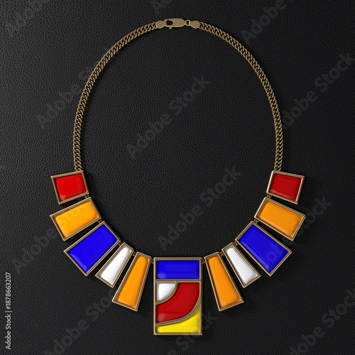 Quadro em tela An unusual bronze and enamel necklace on a leather stand