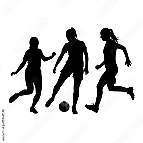 Set of Women Soccer Players Silhouette
