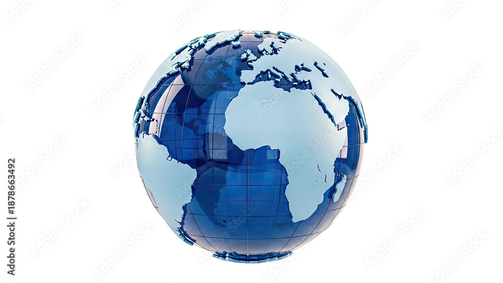 Fototapeta premium Blue Glass Globe on White Background
