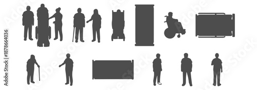 Medical staff silhouette CAD blocks, doctors nurses patients, top view architectural symbols, vector illustration – Professional Architectural CAD Collection