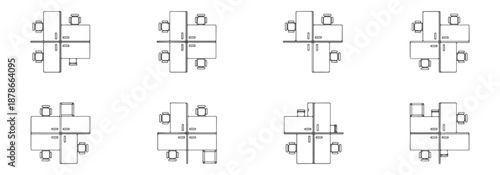 Office workstation CAD blocks, modular desks partitions chairs, top view architectural layout, vector – Professional Architectural CAD Collection