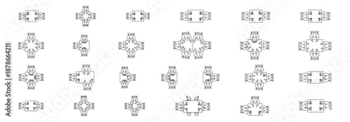 Top view people sitting at restaurant tables CAD drawings, dining activity, architectural plan style, vector outline only – Professional Architectural CAD Collection