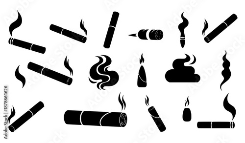 Bold magic wand silhouette vector icon set with wizard stick and star symbols