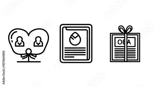 Relationship Data and Gifting Icons Featuring Heart Avatars, Statistical Reports, and Online Behavioral Advertising Concepts