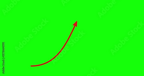 Chart arrow smooth red bow shape goes up and down greenbox. Two element graph rising and falling. Business cartoon animation green screen background. Economy metaphor.