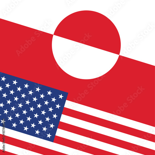 Greenland and USA flag in opposition background vector illustration. Greenland and United States flags symbol. American flag vs. Greenland flag vector. Template for background, banner, card