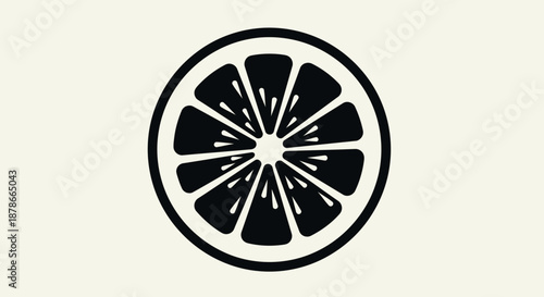 70 Black and white illustration of a citrus fruit slice with segments and seeds on a plain background 150