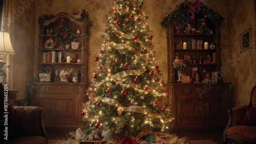 Wallpaper Mural Cozy Christmas living room with a decorated tree and vintage furniture Torontodigital.ca