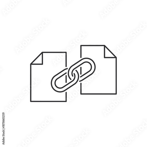 Document Collaboration Icon with Paper and Chain Link for Digital File Sharing