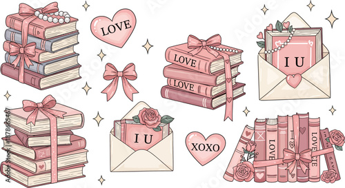 Pink and white gift boxes and tags for wedding or anniversary