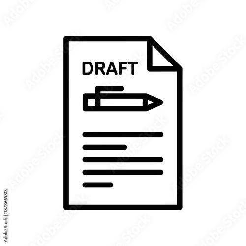 Draft Document Icon with Pen for Editing and Content Creation