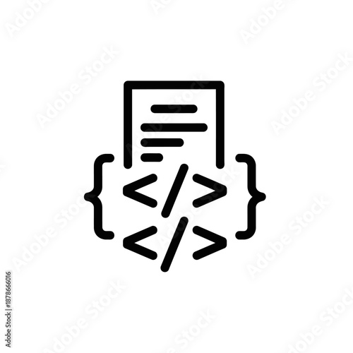 Icon of Coding and Programming Script with Code Brackets and Document