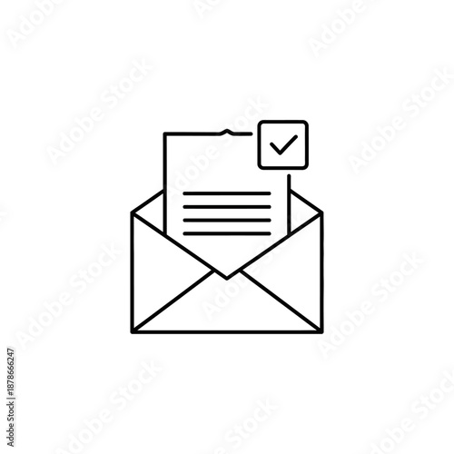 Inbox with Email and Confirmation Checkmark for Communication and Notification