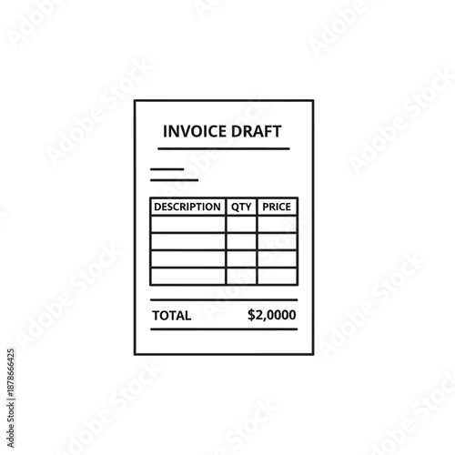 Minimalist Black and White Invoice Draft with Payment Summary for Business Documents