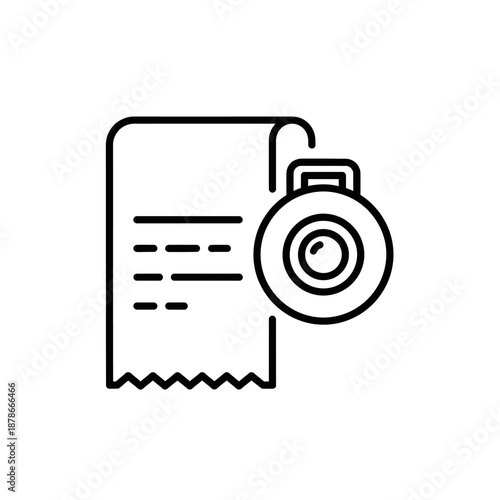Minimalist Black and White Line Art of Receipts and Camera Icon for Digital Content