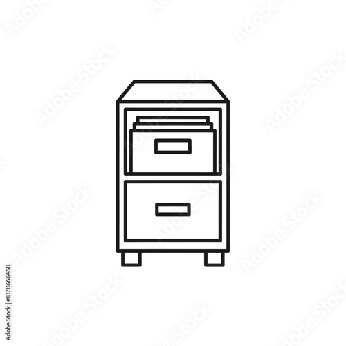 Minimalist Black and White Line Drawing of a Filing Cabinet for Office or Home Organization