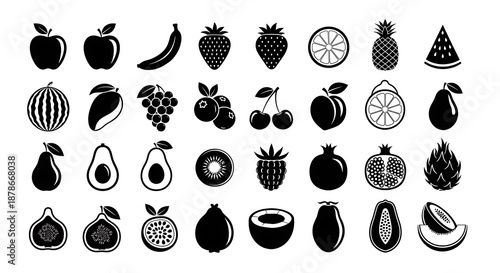 Collection of various fruits silhouette