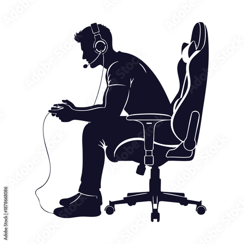 Gamer Man with Headphones and Controller Silhouette Vector Illustration